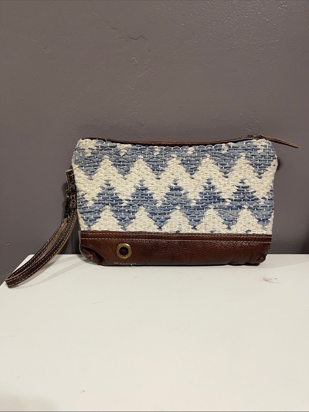 Myra Bag Woven Chevron Wristlet Clutch